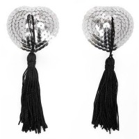 Серебристые пэстисы-сердечки с черными кисточками Серебристые пэстисы-сердечки с черными кисточками