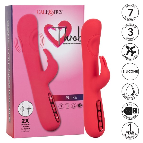 Розовый вибромассажер-кролик Throb Pulse - 21,5 см