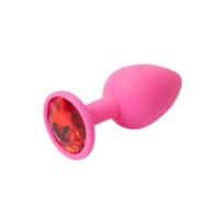 Розовая силиконовая пробка с красным кристаллом - 8,2 см. Розовая силиконовая пробка с красным кристаллом - 8,2 см.