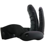 Полый страпон с двумя отростками и вибрацией Unisex Vibrating Hollow Strap-On Double Penetrating Dildo - 17,8 см