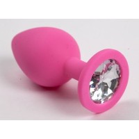 Розовая силиконовая анальная пробочка с прозрачным кристаллом - 7 см. Розовая силиконовая анальная пробочка с прозрачным кристаллом - 7 см.