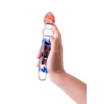 Стеклянный двусторонний фаллоимитатор с шишечками - 20 см