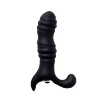 Чёрный вибромассажер с рельефной поверхностью - 12 см. Чёрный вибромассажер с рельефной поверхностью - 12 см.