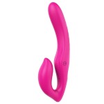 Ярко-розовый безремневой страпон REMOTE DOUBLE DIPPER - 22 см