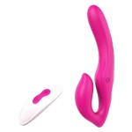 Ярко-розовый безремневой страпон REMOTE DOUBLE DIPPER - 22 см