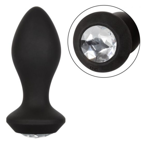 Черная анальная пробка с вибрацией и кристаллом Power Gem Vibrating Crystal Probe - 10,75 см