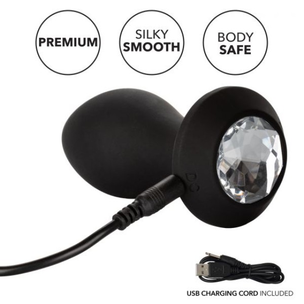 Черная анальная пробка с вибрацией и кристаллом Power Gem Vibrating Crystal Probe - 10,75 см