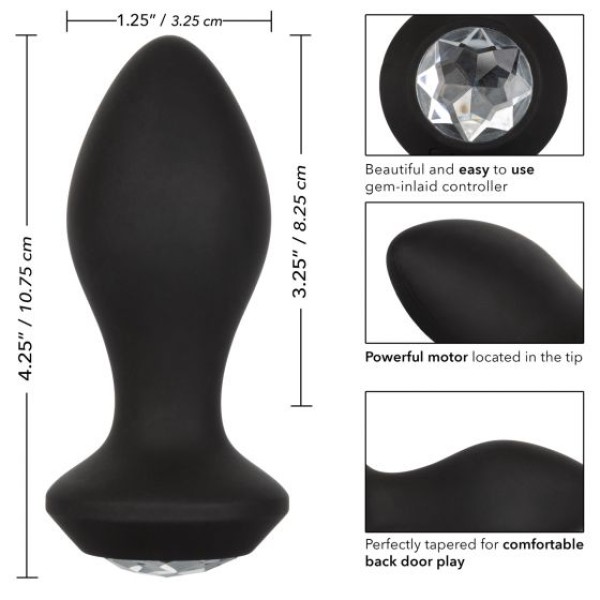 Черная анальная пробка с вибрацией и кристаллом Power Gem Vibrating Crystal Probe - 10,75 см