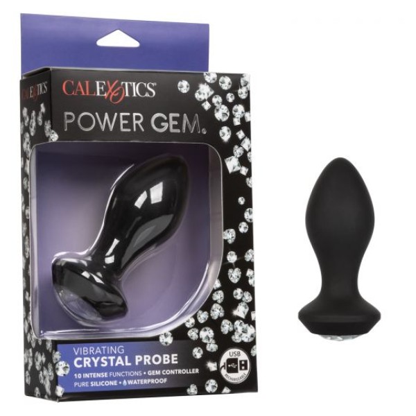 Черная анальная пробка с вибрацией и кристаллом Power Gem Vibrating Crystal Probe - 10,75 см