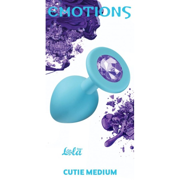 Средняя голубая анальная пробка Emotions Cutie Medium с фиолетовым кристаллом - 8,5 см