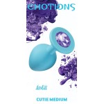 Средняя голубая анальная пробка Emotions Cutie Medium с фиолетовым кристаллом - 8,5 см