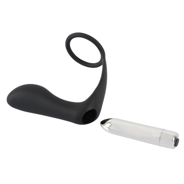 Черное эрекционное кольцо с анальной вибропробкой Vibrating Ring   Plug