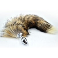 Серебристая анальная пробка из нержавеющей стали с коричнево-бежевым хвостом Серебристая анальная пробка из нержавеющей стали с коричнево-бежевым хвостом