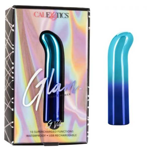 Голубой изогнутый мини-вибромассажер Glam G Vibe - 12 см
