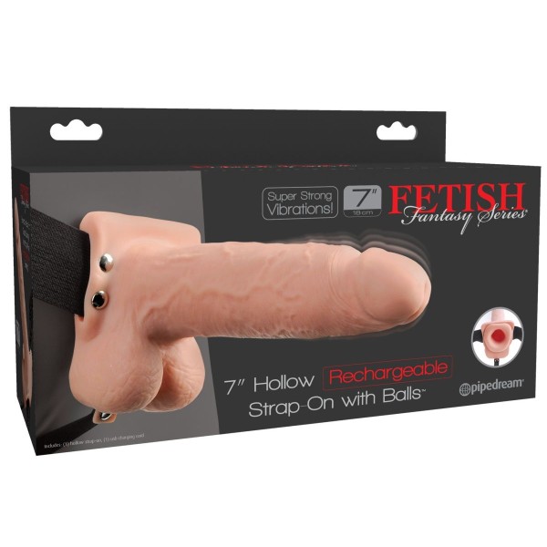 Телесный перезаряжаемый вибрострапон 7  Hollow Rechargeable Strap-on with Balls - 20,3 см