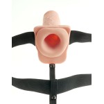 Телесный перезаряжаемый вибрострапон 7  Hollow Rechargeable Strap-on with Balls - 20,3 см