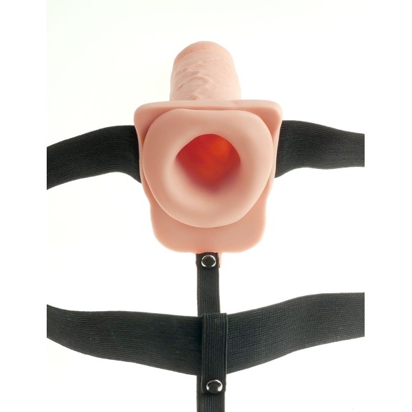 Телесный перезаряжаемый вибрострапон 7  Hollow Rechargeable Strap-on with Balls - 20,3 см