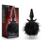 Силиконовая анальная пробка с чёрным заячьим хвостом Bunny Tail Pom Plug - 12,7 см