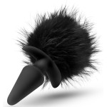 Силиконовая анальная пробка с чёрным заячьим хвостом Bunny Tail Pom Plug - 12,7 см