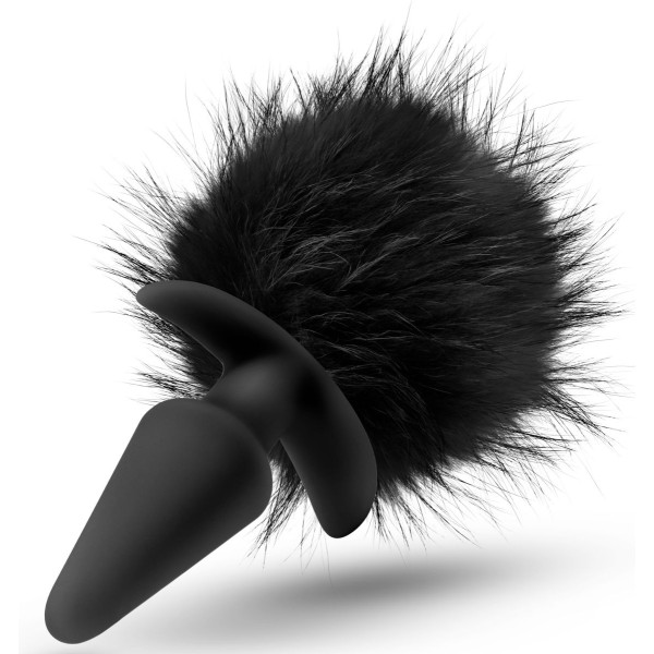 Силиконовая анальная пробка с чёрным заячьим хвостом Bunny Tail Pom Plug - 12,7 см