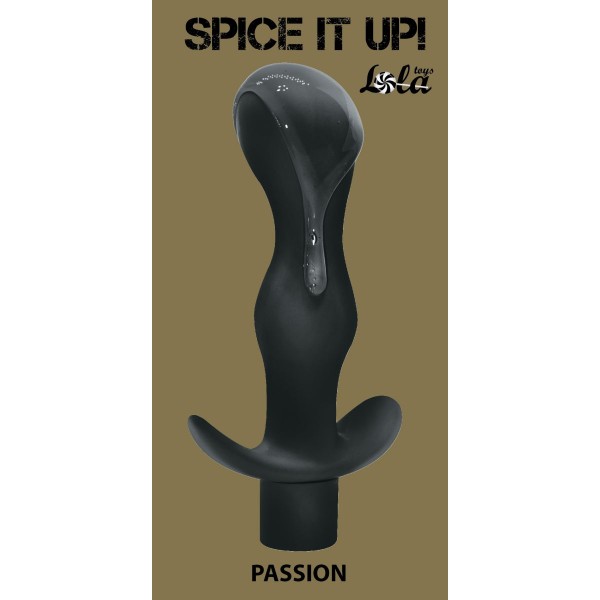 Черная фигурная анальная пробка с вибрацией Passion - 14 см