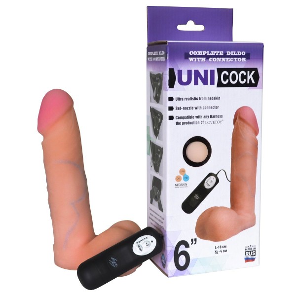 Фаллическая насадка Харнесс UNICOCK 6  с вибрацией - 18 см