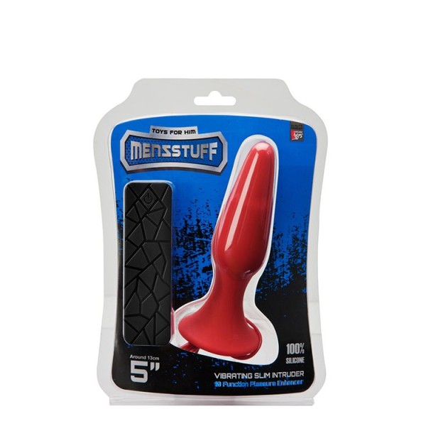 Красная анальная вибропробка с пультом управления MENZSTUFF 5INCH SLIM INTRUDER BUTT PLUG - 13 см
