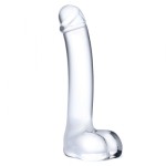 Прозрачный стеклянный фаллос с мошонкой Curved G-Spot - 18 см