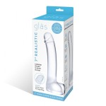 Прозрачный стеклянный фаллос с мошонкой Curved G-Spot - 18 см