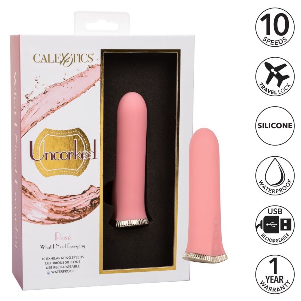 Нежно-розовый мини-вибромассажер Uncorked Rose - 12 см