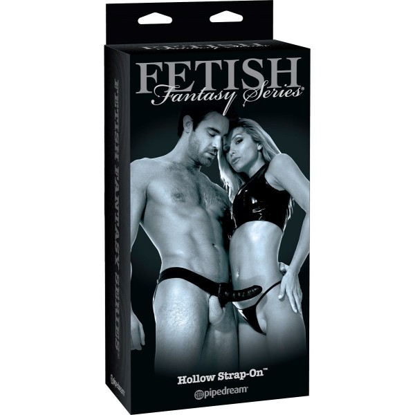 Черный полый страпон унисекс Hollow Strap-On - 14,5 см