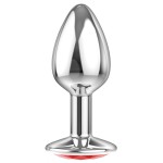 Малая серебристая анальная пробка Diamond Red Sparkle Small с красным кристаллом - 7 см