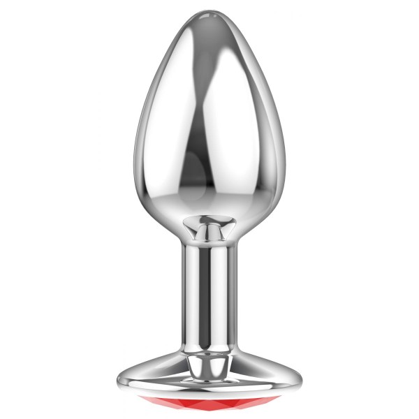 Малая серебристая анальная пробка Diamond Red Sparkle Small с красным кристаллом - 7 см