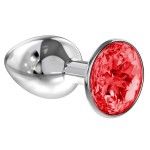 Малая серебристая анальная пробка Diamond Red Sparkle Small с красным кристаллом - 7 см