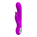 Лиловый вибромассажер с клиторальным отростком Hot Rabbit - 19 см