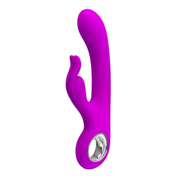 Лиловый вибромассажер с клиторальным отростком Hot Rabbit - 19 см