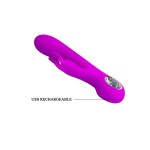 Лиловый вибромассажер с клиторальным отростком Hot Rabbit - 19 см
