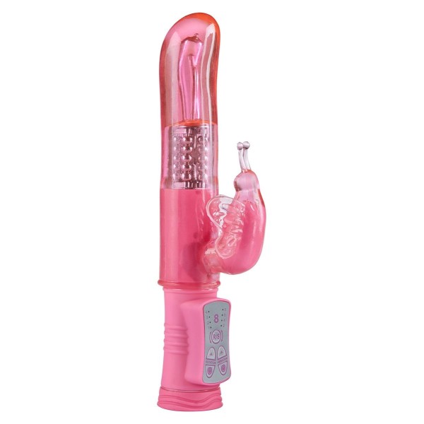 Розовый вибратор Happy Hugging Butterfly - 22,5 см