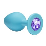 Малая голубая анальная пробка Emotions Cutie Small с фиолетовым кристаллом - 7,5 см