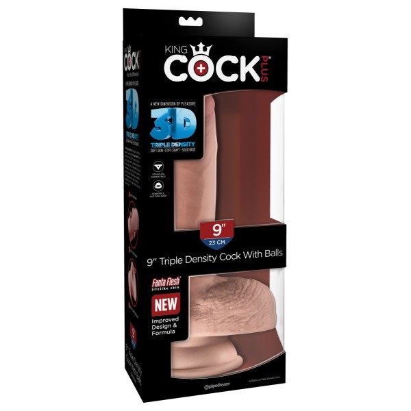 Телесный фаллоимитатор на присоске 9  Triple Density Cock with Balls - 24,1 см