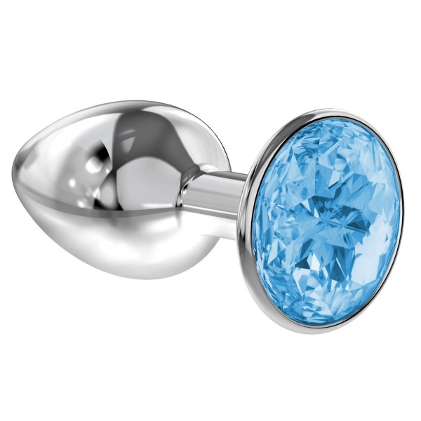 Малая серебристая анальная пробка Diamond Light blue Sparkle Small с голубым кристаллом - 7 см