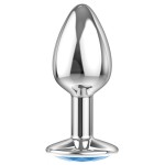 Малая серебристая анальная пробка Diamond Light blue Sparkle Small с голубым кристаллом - 7 см
