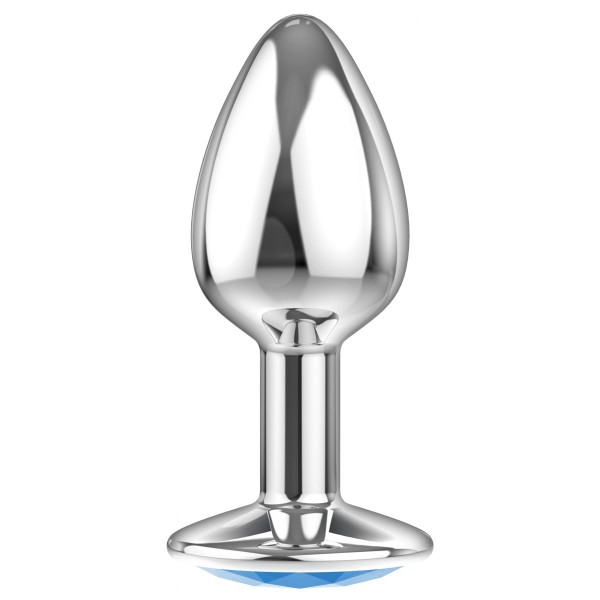 Малая серебристая анальная пробка Diamond Light blue Sparkle Small с голубым кристаллом - 7 см