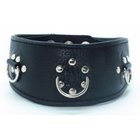 Чёрный кожаный ошейник с полукольцами и клёпками Чёрный кожаный ошейник с полукольцами и клёпками
