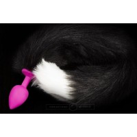 Розовая силиконовая анальная пробка с черным хвостиком Розовая силиконовая анальная пробка с черным хвостиком