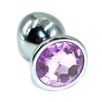 Серебристая анальная пробка с сиреневым кристаллом - 10 см. Серебристая анальная пробка с сиреневым кристаллом - 10 см.