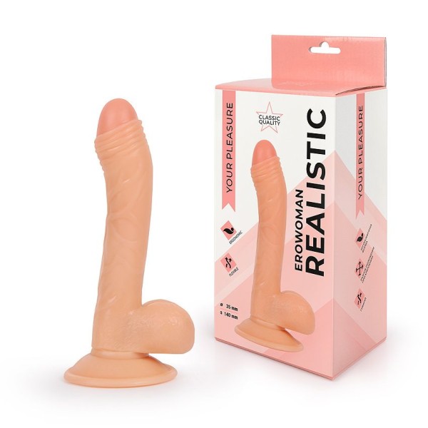 Фаллоимитатор с мошонкой Erowoman телесного цвета - 18,5 см