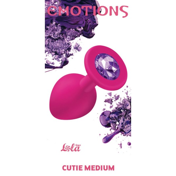 Средняя розовая анальная пробка Emotions Cutie Medium с фиолетовым кристаллом - 8,5 см