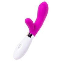 Розовый силиконовый вибратор с клиторальным стимулятором - 20,4 см. Розовый силиконовый вибратор с клиторальным стимулятором - 20,4 см.