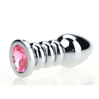 Серебристая фигурная анальная пробка с розовым кристаллом - 10,3 см. Серебристая фигурная анальная пробка с розовым кристаллом - 10,3 см.